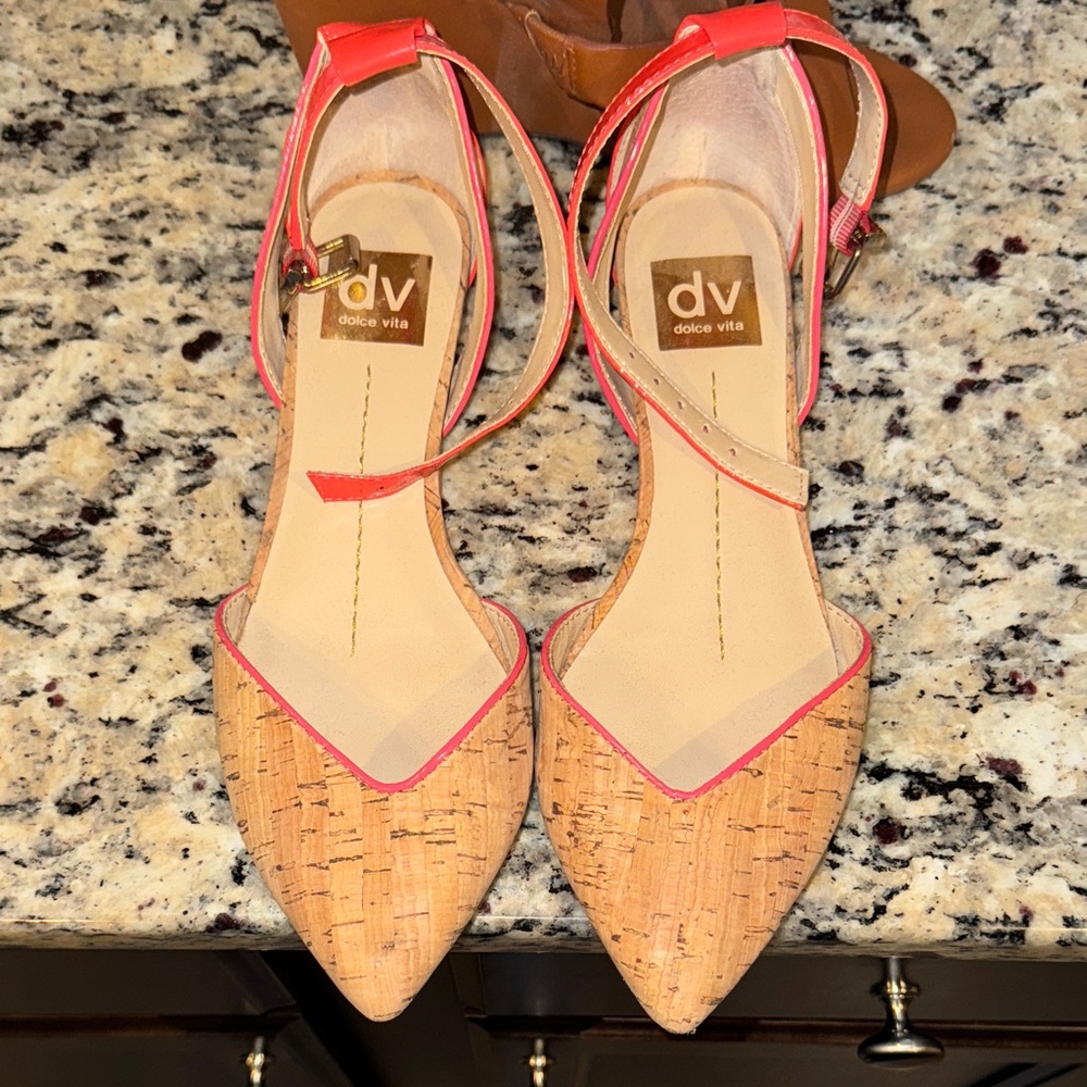 Dolce Vita Cork and Coral Ankle Strap Flats